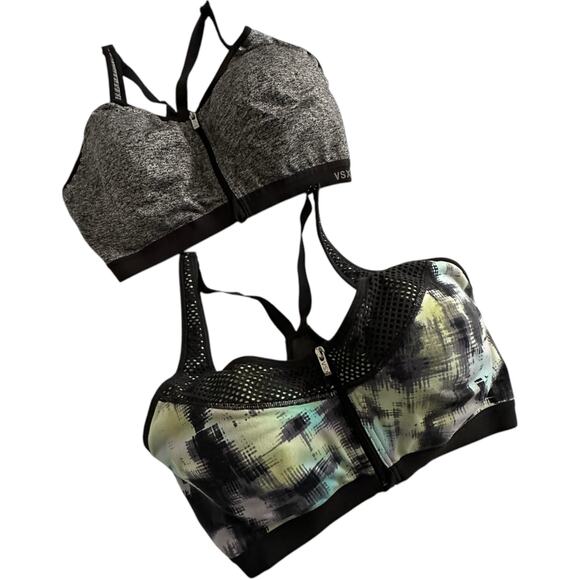 Bundle of 2 VSX Sport Victoria's Secret Bra Zip Front Underwire Racerback 34DD - Picture 1 of 15
